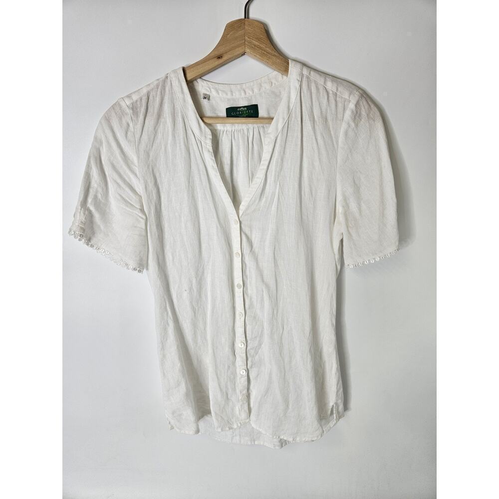 Gloriette From Vienna 100% Linen Button Down Blouse Old Money Size 34
